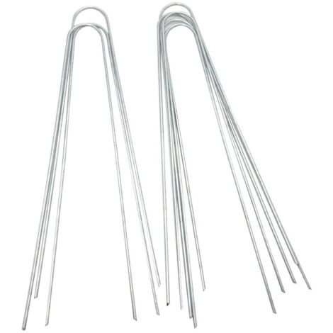 Nannigr Lot de 50 piquets de jardin robustes en acier galvanisé 12 in en forme de U Tête trapézoïdale en métal pour membrane de mauvaises herbes en feuille de gazon artificiel (1/5)