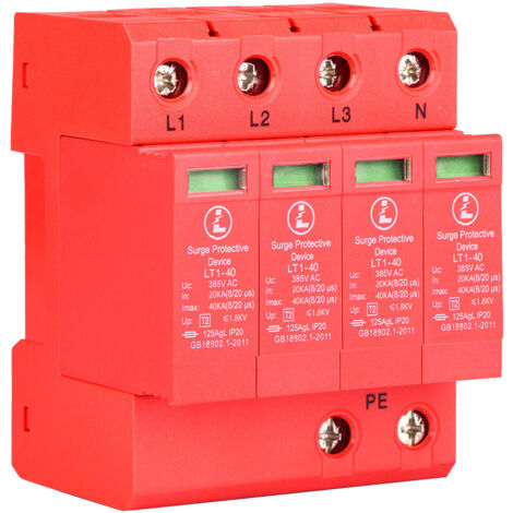 Nannigr 4P House Parafoudre Parafoudre Basse Tension Parafoudre 40KA Rail DIN pour la Protection contre le Tonnerre, Triphasé à Quatre Fils(4P40KA) (1/5)