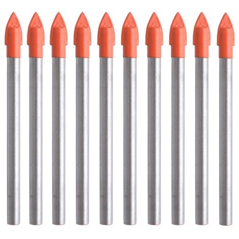 Lot de 10 forets multi-matériaux en carbure cémenté pour verre, plastique, carrelage, béton, brique, mur, bois et brique 6 mm (1/4)