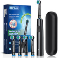Brosse à dents électrique, brosse à dents électrique rotative rechargeable, brosse à dents électrique rotative pour adultes (noire)