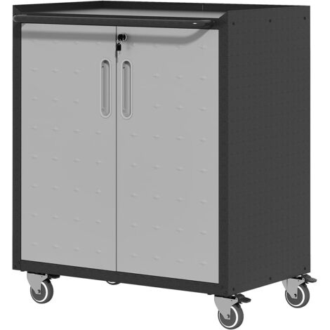 Armoire de garage robuste en métal avec roulettes – rangement d'outils résistant, 75 × 42 × 88 cm, pour garage, bureau et maison