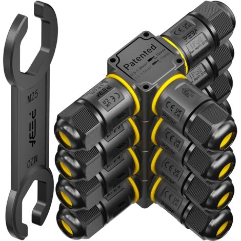 12X connecteurs de câble étanches à 3 voies IP68 - Diamètre du câble : 4 à 12 mm - Boîte de distribution extérieure - 3 conducteurs - Borne de connexion avec levier pour l'extérieur (1/5)