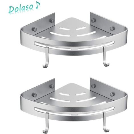 Étagère de douche d’angle aluminium aéronautique – Installation sans perçage – Capacité 18 kg – 2 étagères avec crochets et trous de drainage – Zqyrlar (1/5)