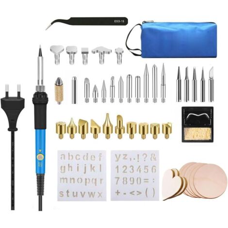 Lot de 54 Kit pyrograveur à bois, kit de fer à souder, 60 W, température réglable 200-450 ℃, fer à souder électrique professionnel pour bois, liège gravé (1/5)