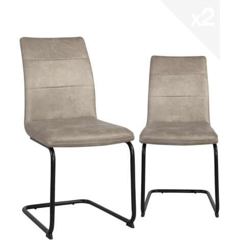 Ensemble de 2 chaises de salle à manger au design rétro, assise confortable avec revêtement texturé effet cuir synthétique, pieds en métal cantilever noir SIAM (beige) (1/5)
