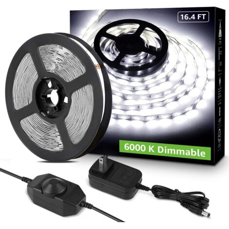 5m ruban LED réglable blanc chaud 3000k ruban lumineux réglable par transmission pour le vestiaire miroir, mobilier, escalier, chambre à coucher, cuisine (1/5)