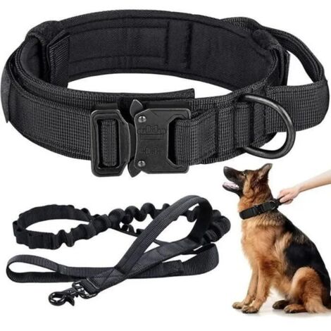 Collier pour chien - réglable tactiquement - cordon de traction pour chien - boucle métallique - Ensemble Collier - noir - XL (1/4)