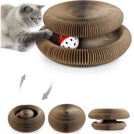 Arbre à chat à griffer, fabriqué en papier recyclé, pliable, écologique, interactif et durable, avec une balle incluse. (1/4)