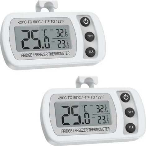 2PCS Mini Thermomètre Réfrigérateur, Réfrigérateur Congélateur Étanche, Écran LCD, Enregistrement Max et Min, pour la cuisine, la (1/4)