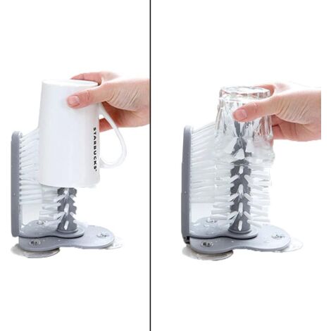 Brosse de nettoyage de verre - Brosse de nettoyage double face, brosse de lavage de tasse, brosse de nettoyage de verre à ventouse murale, brosse de tasse de thé (2pcs) (1/5)