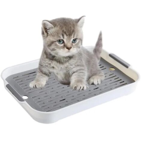 Bac à litière en filet pour chats et lapins, litière pour animaux, bac à litière pour hamster, monobloc, gris et blanc (1/4)