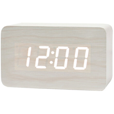 Numérique Réveil Bois Réglable Luminosité Contrôle Vocal LED Horloge Rectangle Affichage Temps Température Décor À La Maison-Ensoleillé