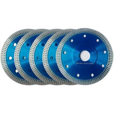 Disque Diamant 115mm, Lot de 5 Disque à Tronçonner Diamanté Ø115 x 1,2 mm x 22,23 mm, pour Meuleuse d'angle, Coupe de Porcelaine, Carrelage, Granit, Marbre, Céramique, Béton Renforcé, Bleu (1/5)