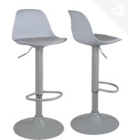 Ensemble de 2 tabourets de bar avec coussin, repose-pieds rembourré en similicuir, hauteur réglable et base pivotante à 360° chromée (gris)