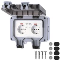 Prise étanche complète Extérieure 16 A IP66 avec interrupteur, boîte de dérivation étanche, interrupteur extérieur étanche mural double pour Cuisine, Salle de Bain, Garage, Piscine et Jardin