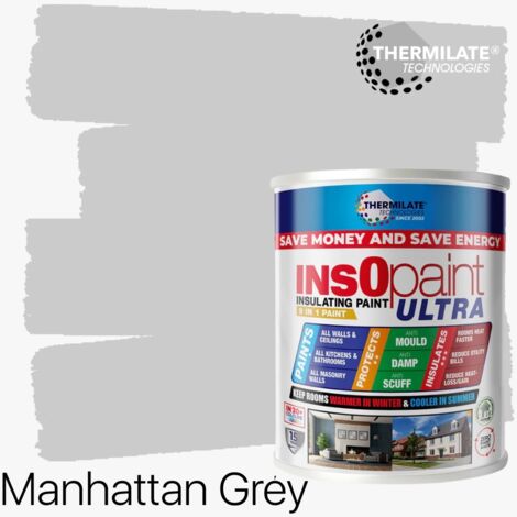 InsOpaint ULTRA - 9 IN1 Interior & Exterior Paint- Insulating & Energy Saving Interior Walls & Ceilings - Manhattan Grey - 1L
