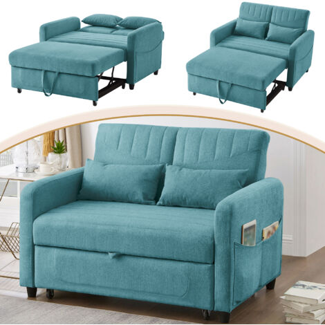 2-Sitzer-Schlafsofa – Schlafsofa 114 x 77 x 82,5 cm – Rückenlehne in 3 Positionen verstellbar – zeitgenössischer Stil – Baumwoll-Leinen – Blau