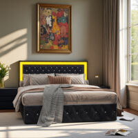 Bett 160 x 200 cm – Samtstoff – LED – Modern minimalistisch – Doppelbettrahmen 160 x 200 cm – schwarz