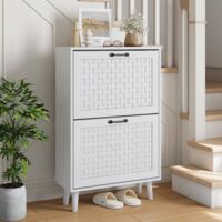 Schuhschrank – 60 x 24 x 94 cm – mit 2 Schubladen aus Rattan – für den Eingangsbereich – geriffeltes Design – weiß