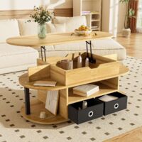 Couchtisch mit hochklappbarer Platte – 105x50x45/60 cm – Stauraum und Schubladen aus schwarzem Stoff – Holzoptik