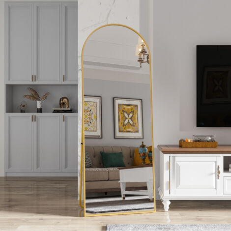 Specchio su piedistallo arrotondato - 162x53 cm - Cornice in metallo - Specchio HD grande - Dorato