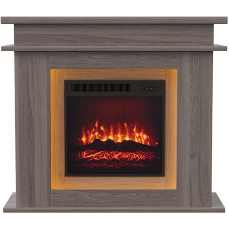 Camino elettrico da parete con mobile - Effetto fiamma 3D - Luci LED cangianti e telecomando - 101x35x89 cm - Rovere