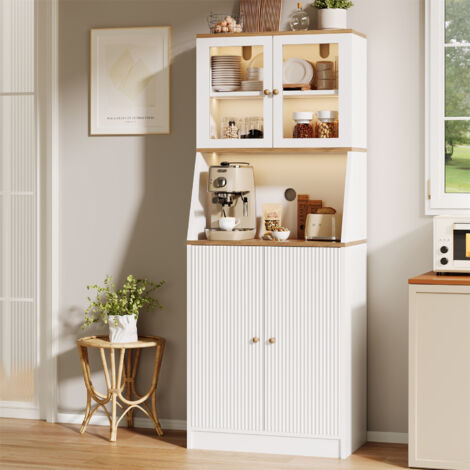 Credenza da cucina - 70x40x180 cm - in legno - con illuminazione a LED - Design scandinavo moderno - Rovere e bianco