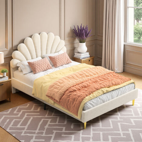 Struttura letto per adulti 140x200 cm - Velluto beige - Nordico - Retrò - Telaio letto 140x200 cm - Forma a petalo (1/5)