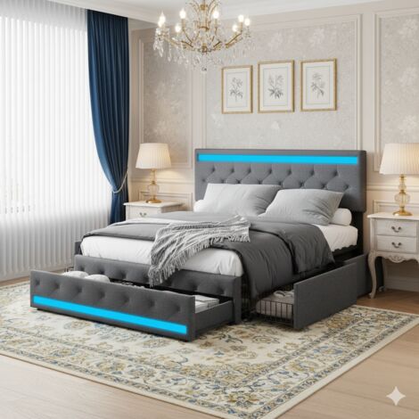 Letto 140x200 cm - Letto matrimoniale con LED e USB - Letto per adulti a doghe - senza materasso - girs (1/5)