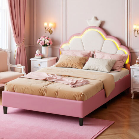 Struttura letto per bambini 90x200 cm - Tessuto in velluto - Design carino - Moderno - Letto Princess 90x200 cm (1/5)