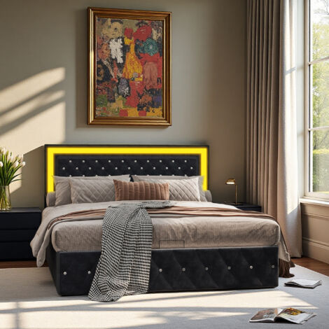 Letto 160x200 cm - tessuto in velluto - LED - Minimalista moderno - struttura letto matrimoniale 160x200 cm - nero (1/5)
