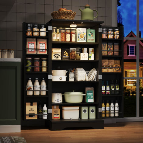 Credenza da cucina 120 x 60 x 40 cm - con LED con sensore di movimento - 2 ante con ripiani e scomparti - nero