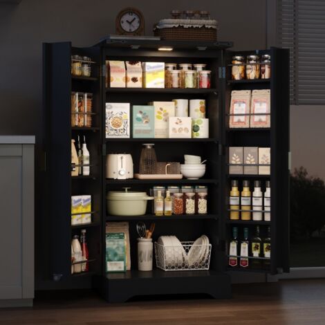 Credenza da cucina 60,5x40x120 cm - Armadio contenitore con illuminazione LED sensoriale e ripiani regolabili - nero europeo