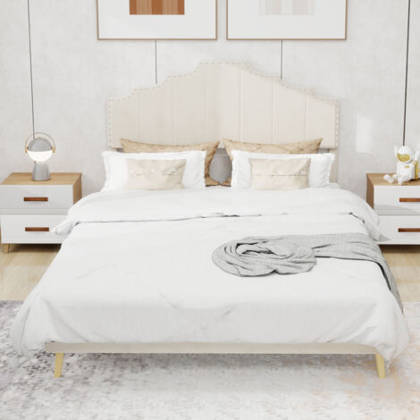 Letto 160x200 cm - struttura letto con rete bassa, testiera - materasso non incluso - moderno minimalista - in tessuto beige (1/5)