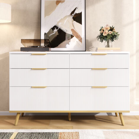 Comò a 6 cassetti - 120x40x76,5 cm - gambe in finto legno - contenimento versatile - eleganza e leggerezza - bianco