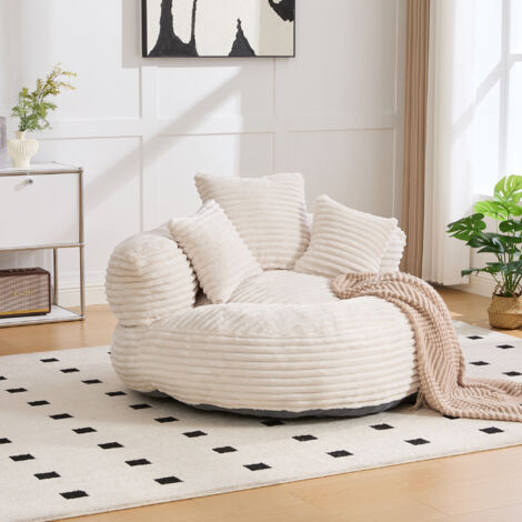 Poltrona reclinabile - con schienale alto - con 3 cuscini - resistente e confortevole - velluto a coste - beige