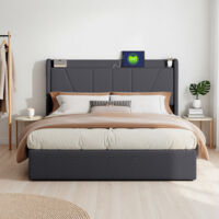 Struttura letto 160x200 cm - Lino grigio - idraulico - rete - letto per ragazzi 160x200 cm