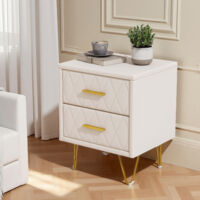 Comodini - Set di 2 - 41x35x51 cm - 2 cassetti - Mobile da camera - tessuto PU - beige
