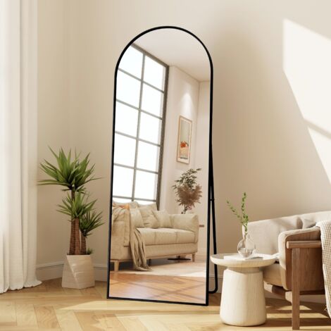 Espejo de pie arqueado negro - 173 x 63 cm - Espejo Psique de pared o de pie con marco de aleación de aluminio y vidrio templado