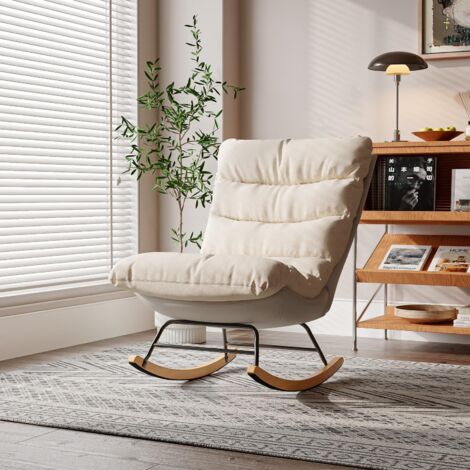 Sillón mecedora – Moderno – Sillón relajante «Cocoon» Confort óptimo – Tejido lino/Tech – Beige crema y gris