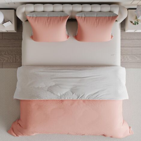 Juego de cama de 4 piezas - 160 x 200 cm - Funda nórdica, sábana bajera y 2 fundas de almohada - Microfibra antiarrugas - Rosa