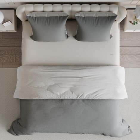 Juego de cama de 4 piezas - 140 x 200 cm - Funda nórdica, sábana bajera y 2 fundas de almohada - Microfibra antiarrugas - Gris