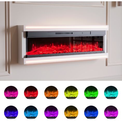 Chimenea eléctrica de pared - 50 pulgadas - con llamas de 12 colores, ajuste de brillo y velocidad - alto brillo - blanco
