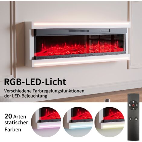 Chimenea eléctrica de pared - 60 pulgadas - con llamas de 12 colores, ajuste de brillo y velocidad - alto brillo - blanco