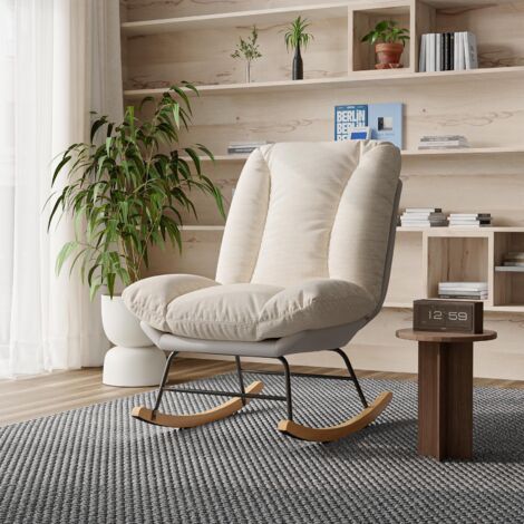 Sillón mecedora - Diseño Rocking Chair - Respaldo ajustable en 5 posiciones - Dos materiales: lino y tejido técnico - Beige y gris