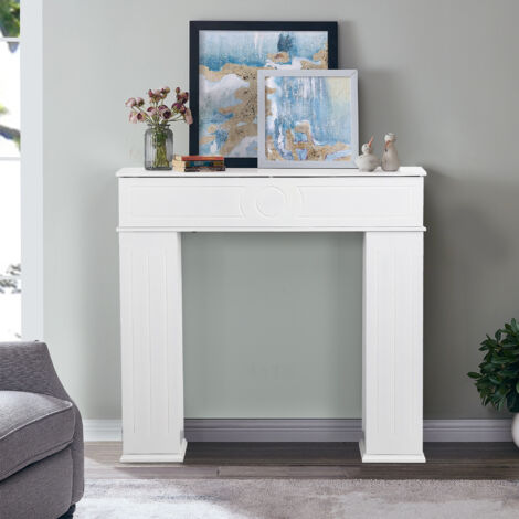 Revestimiento para chimenea con almacenamiento integrado - Fachada de chimenea mural de estilo clásico para salón o dormitorio - Decorativa en color blanco