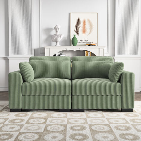 Sofá de 2 plazas con reposabrazos - 188 x 88 x 85 cm - Estilo moderno y cómodo - Terciopelo acanalado verde (1/5)