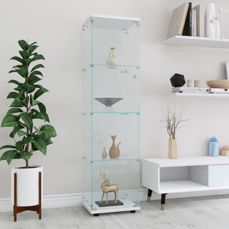 Vitrina de cristal - 164 x 42,5 x 36,5 cm - 4 estantes con puerta - Armario expositor con patas - Blanco (1/5)