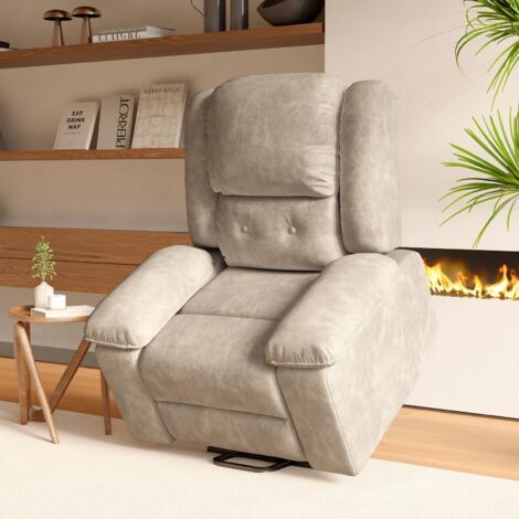 Sillón eléctrico elevador e inclinable con masaje de 8 puntos y calefacción lumbar, función Power Lift - Tejido quemado - Beige (1/5)