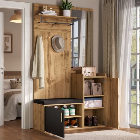 Mueble de entrada 100 x 38 x 185 cm - con espejo y banco - zapatero y ...